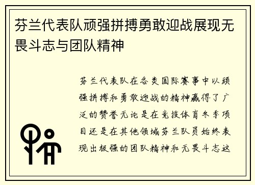 芬兰代表队顽强拼搏勇敢迎战展现无畏斗志与团队精神